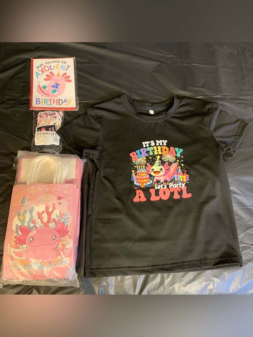 Kids Black "It's My Birthday" Axolotl Party Tee